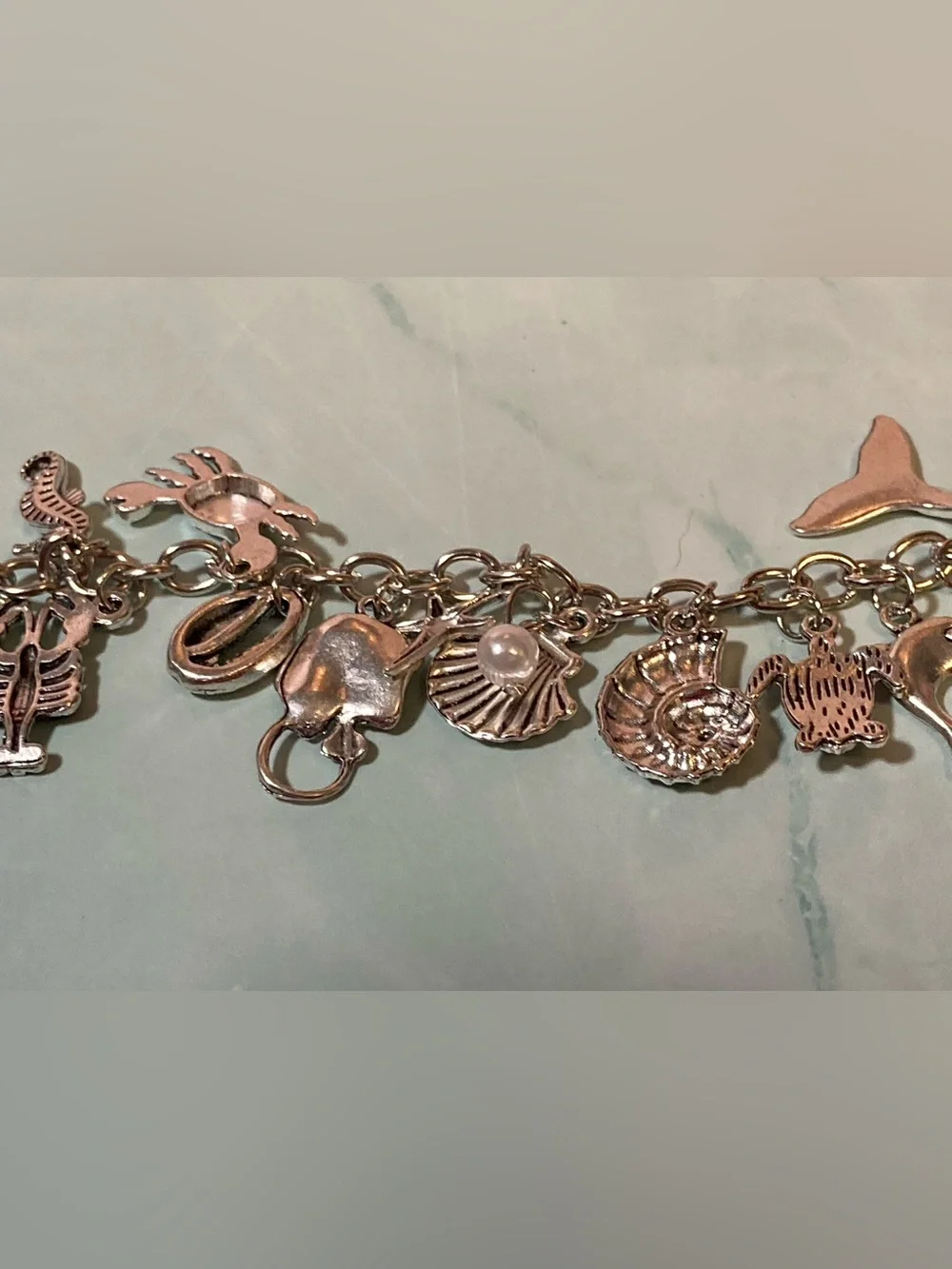 Sterling Silver-Tone Ocean Charm Bracelet in Silver